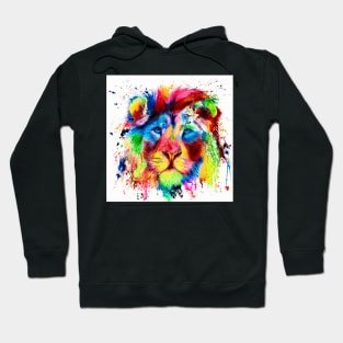 Neon Lion - colourful semi abstract - big cat - ink spatter painting Hoodie